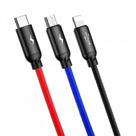 Baseus Three Primary Colors 3 in 1 Fast Charging USB Cable For Lighting Type C Micro