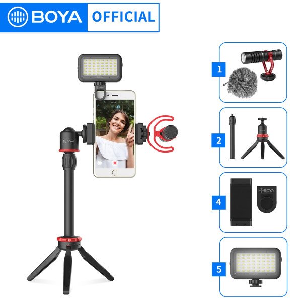 BOYA BY-VG350 Shotgun Condenser Microphone BY-MM1+ LED Light Tripod Phone Kit