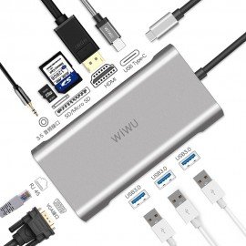 WiWU 10 in 1 USB C to HDMI/VGA/RJ45 Thunderbolt 3 Adapter Hub for Dell/Samsung/Huawei P20 Pro MacBook