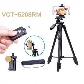 YUNTENG VCT 5208 Aluminum Tripod with 3-Way Head & Bluetooth Remote for Camera Phone Holder Clip