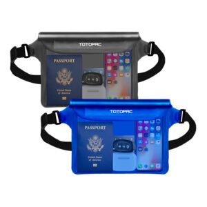 TOTOPAC 2-Pack Waterproof Fanny Pack – 9x6.7" Phone Pouch with Waist Strap (Grey + Blue)