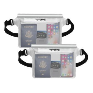 TOTOPAC 2-Pack Waterproof Fanny Pack – 9x6.7" Phone Pouch with Waist Strap (White + White)